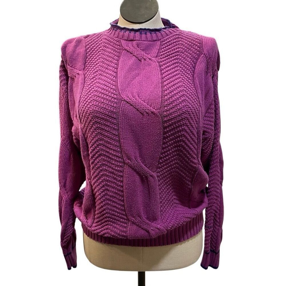 Vtg HEAD Womens Mockneck Tennis Sweater XL Purple Cable Knit Preppy